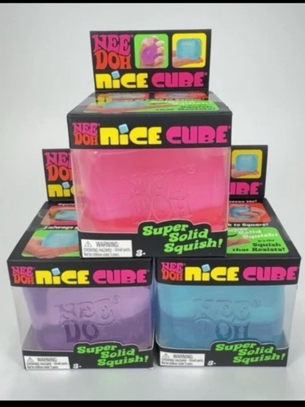 Nee Doh Nice Cube Complete Set Bundle Blue, Pink & Purple Needoh 2.25”